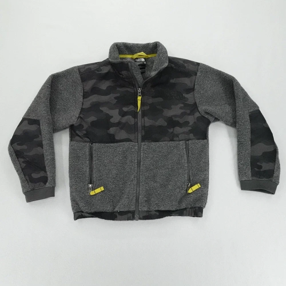 The North Face Jacket Boys‎ XS 6 Gray Camo Sherpa Fleece Full Zip Outdoor Coat